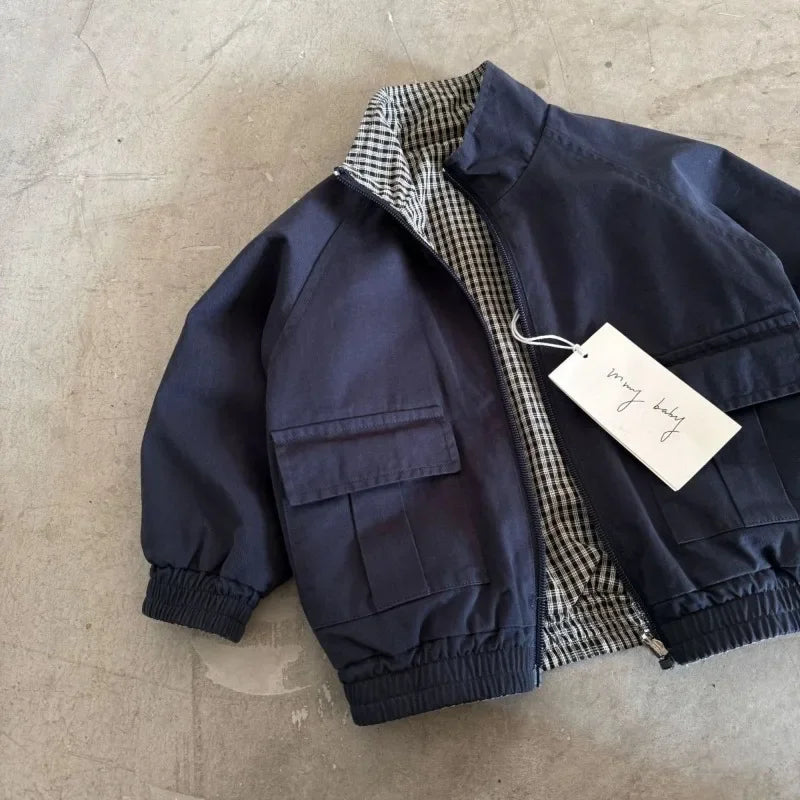 Veste réversible enfant à carreaux zippée – CLEVI Paris
