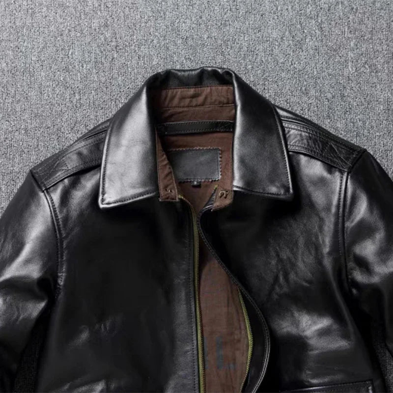 Blouson homme en cuir, col rabattu – CLEVI Paris