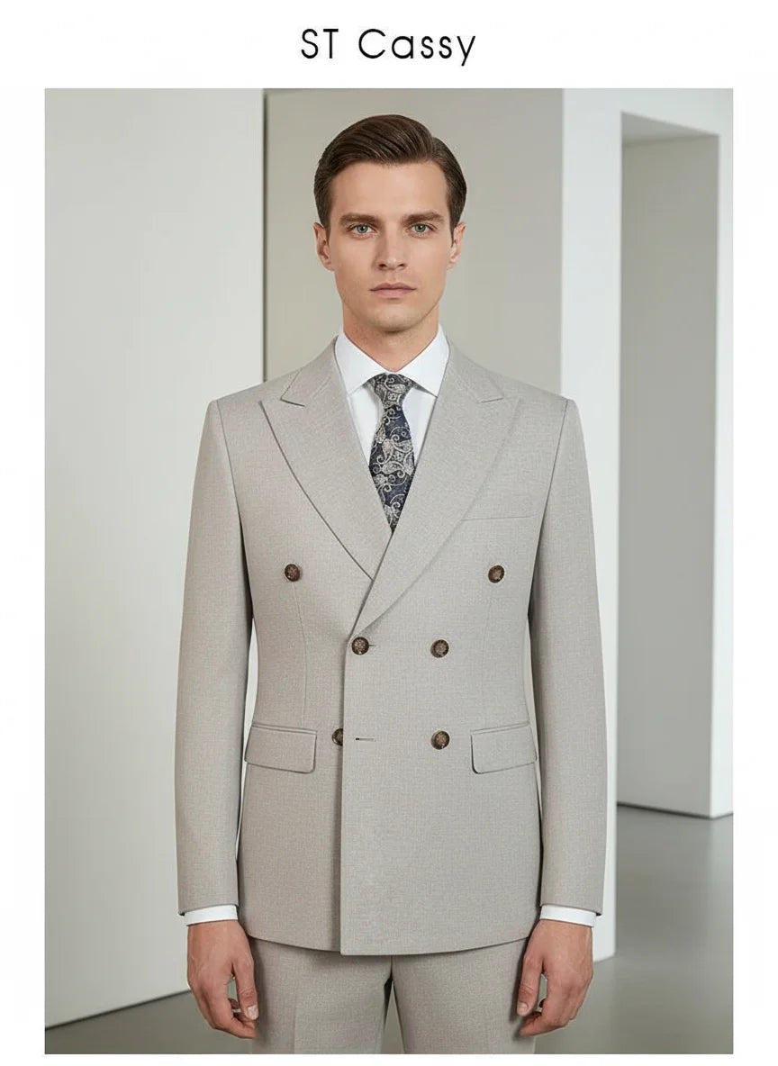 Costume Homme 2 Pièces Luxe Bleu Marine Double Boutonnage Slim Fit Mariage Bureau 4 Saisons XS-4XL – CLEVI Paris