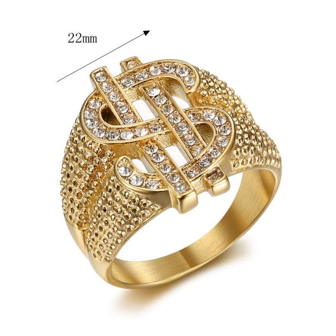 Bague dollar dorée en acier inoxydable – CLEVI Paris