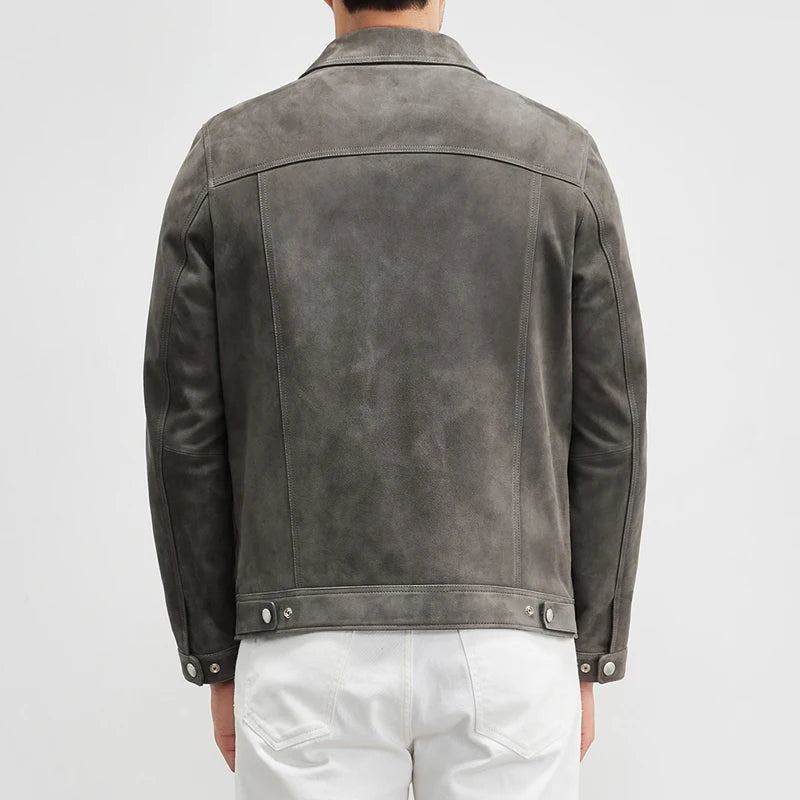 Veste homme en daim gris graphite zippée – CLEVI Paris
