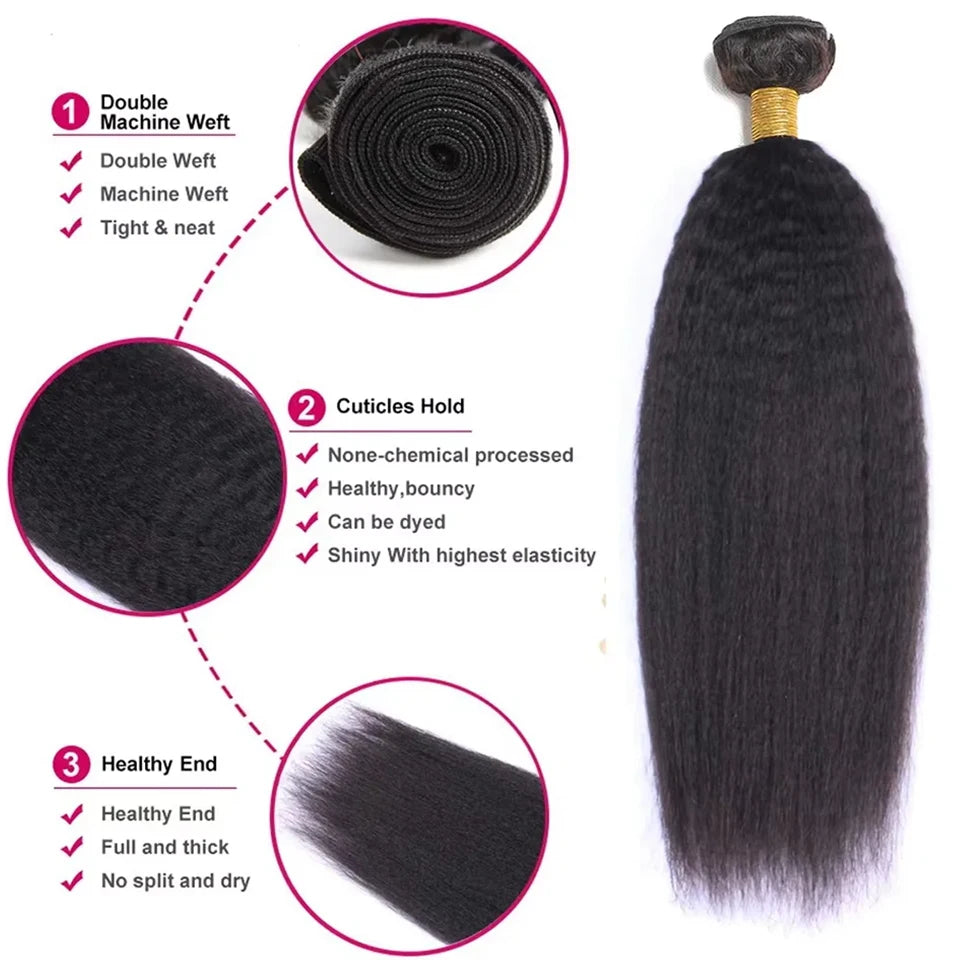 Mèches Kinky Straight Cheveux Humains Malaysia Remy 1/3/4 Bundles – CLEVI Paris