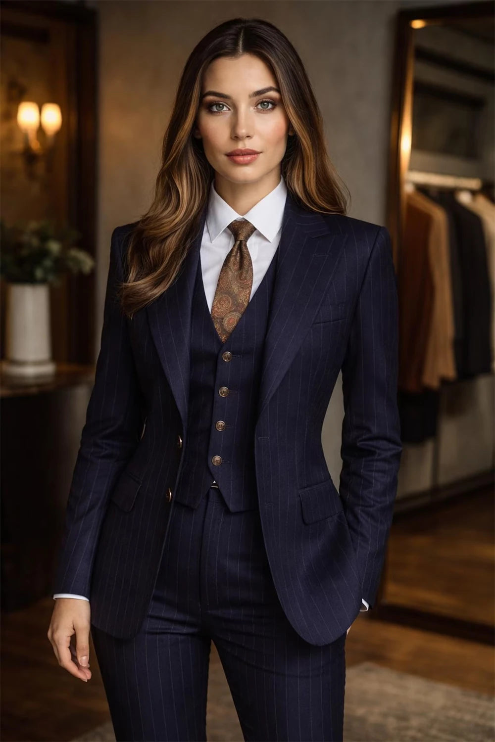 Tailleur 3 pièces bleu marine femme – CLEVI Paris