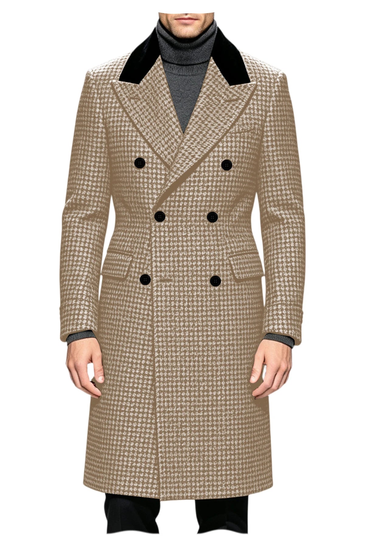 Manteau long homme pied-de-poule croisé – CLEVI Paris