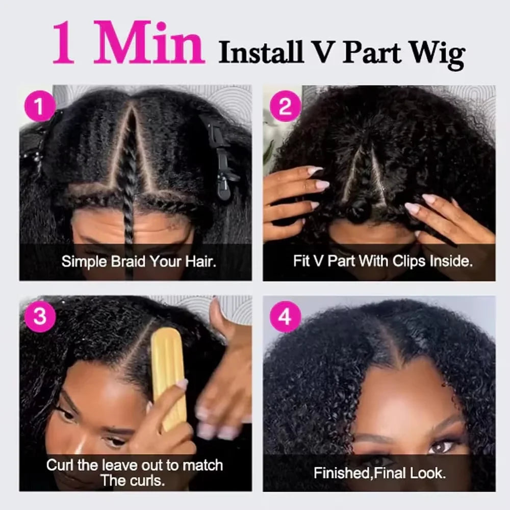 Perruque V-Part Kinky Straight Cheveux Humains Remy – CLEVI Paris