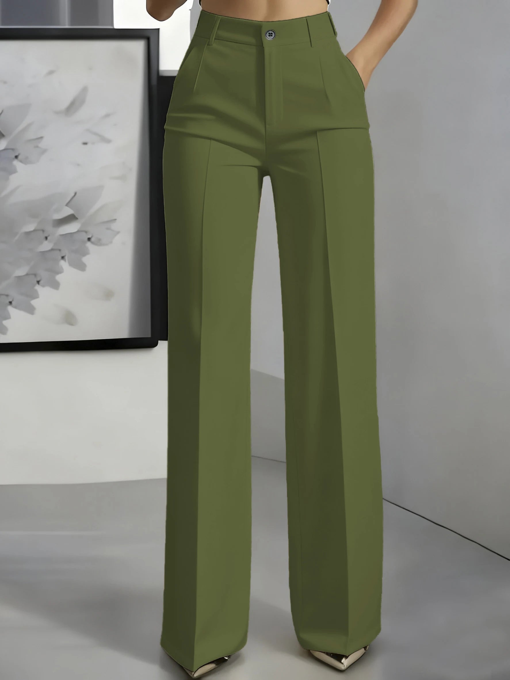 Pantalon Tailleur Femme Taille Haute Coupe Droite Drapée 17 Coloris – CLEVI Paris