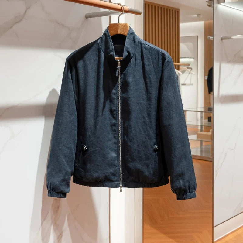 Veste homme zippée en lin et viscose – CLEVI Paris