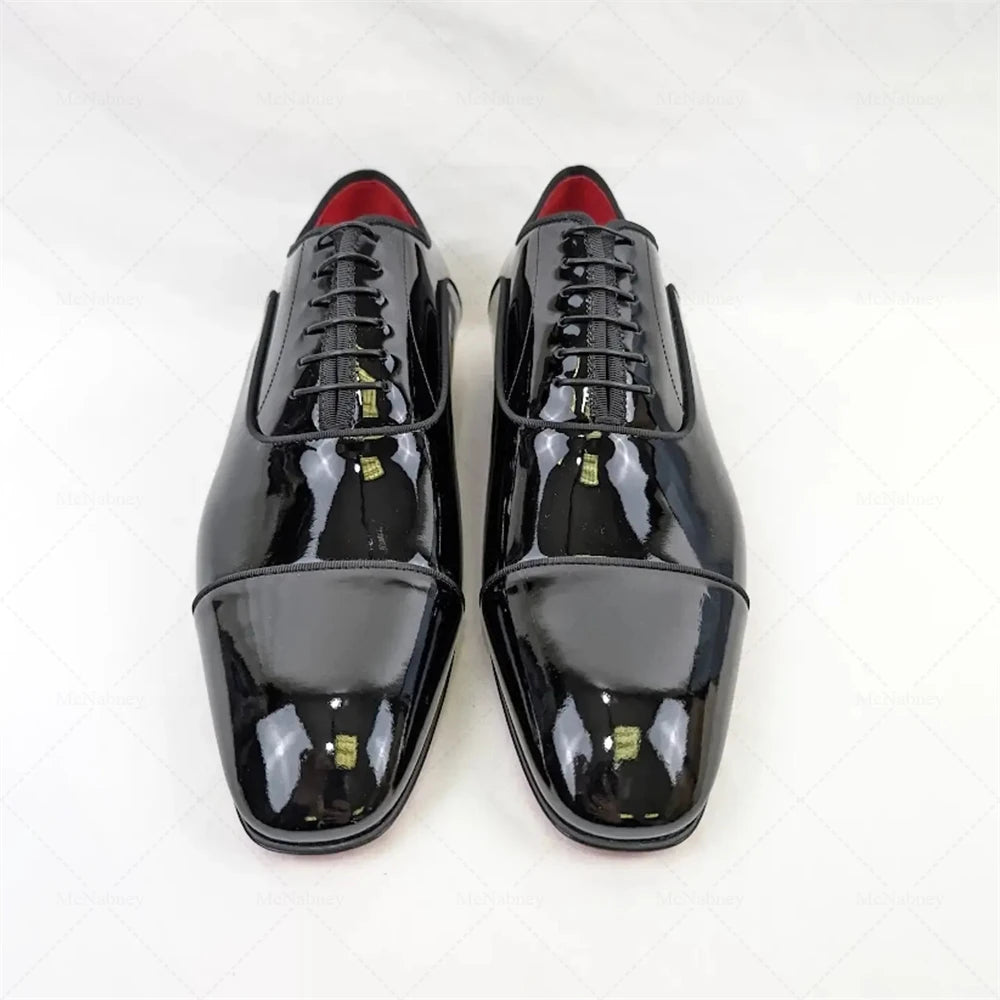 Oxford Homme Cuir Verni Noir Talon Doré Lacets Mariage – CLEVI Paris
