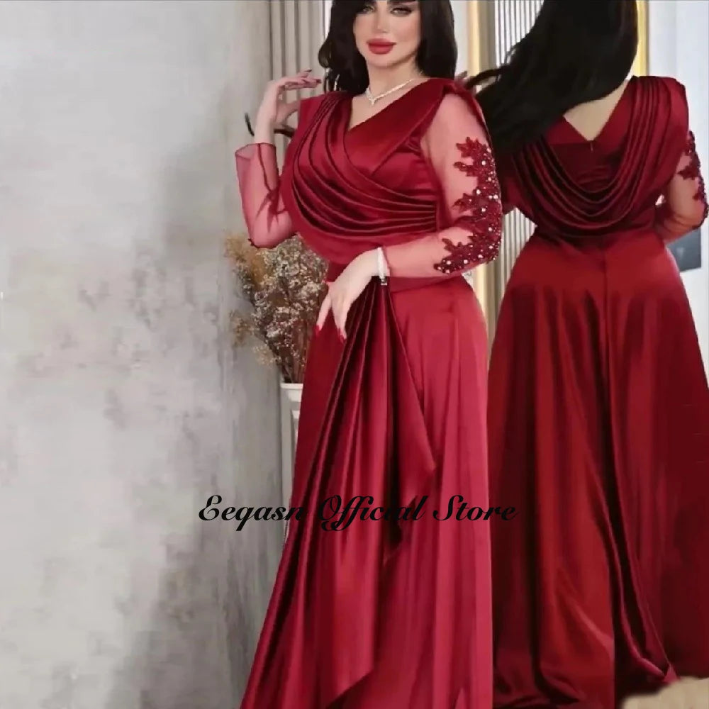 Robe de soirée col en V manches longues – CLEVI Paris