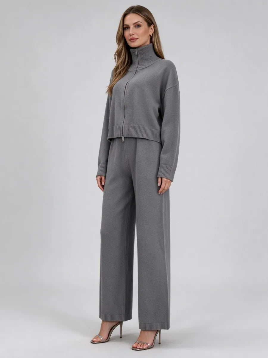 Ensemble maille femme, veste zippée et pantalon – CLEVI Paris