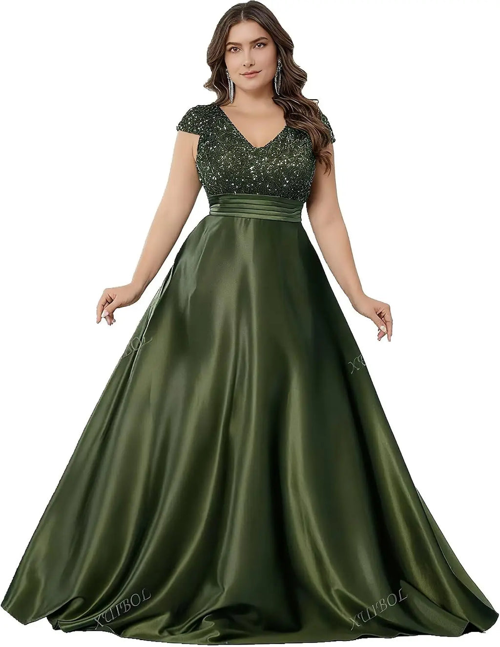 Robe longue satinée pailletée manches courtes – CLEVI Paris