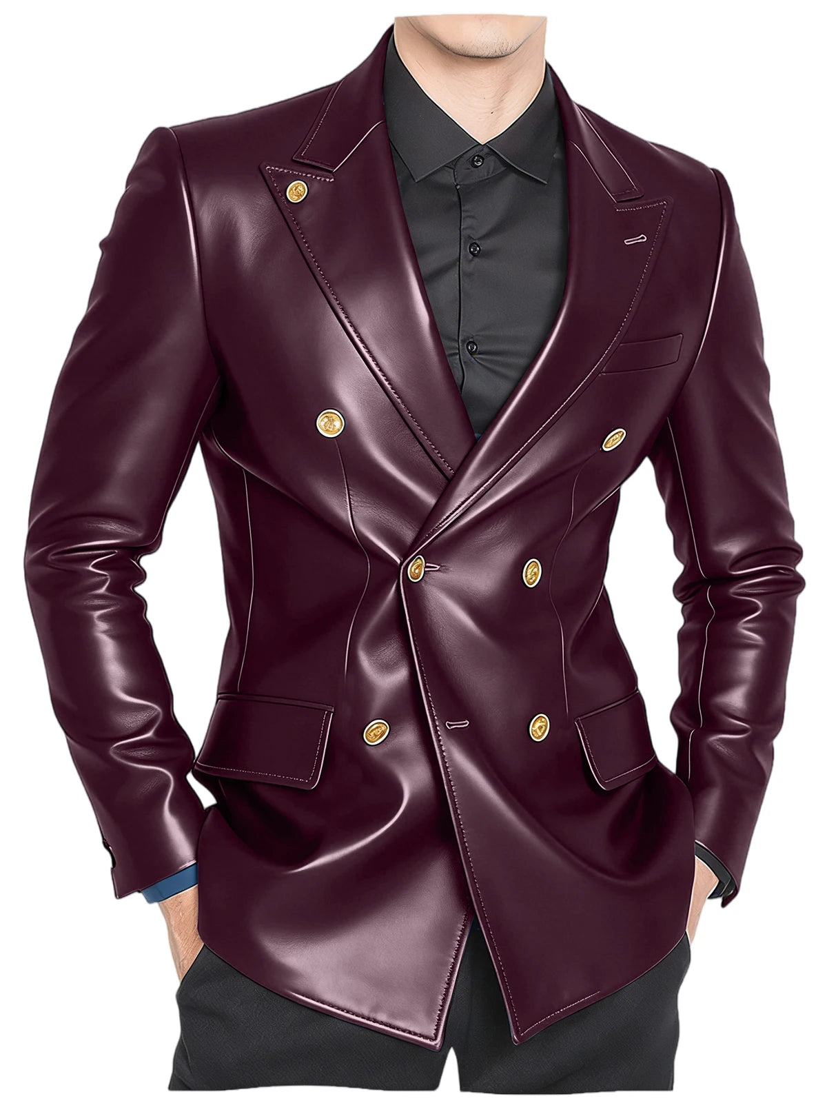 Blazer homme croisé en similicuir brillant – CLEVI Paris