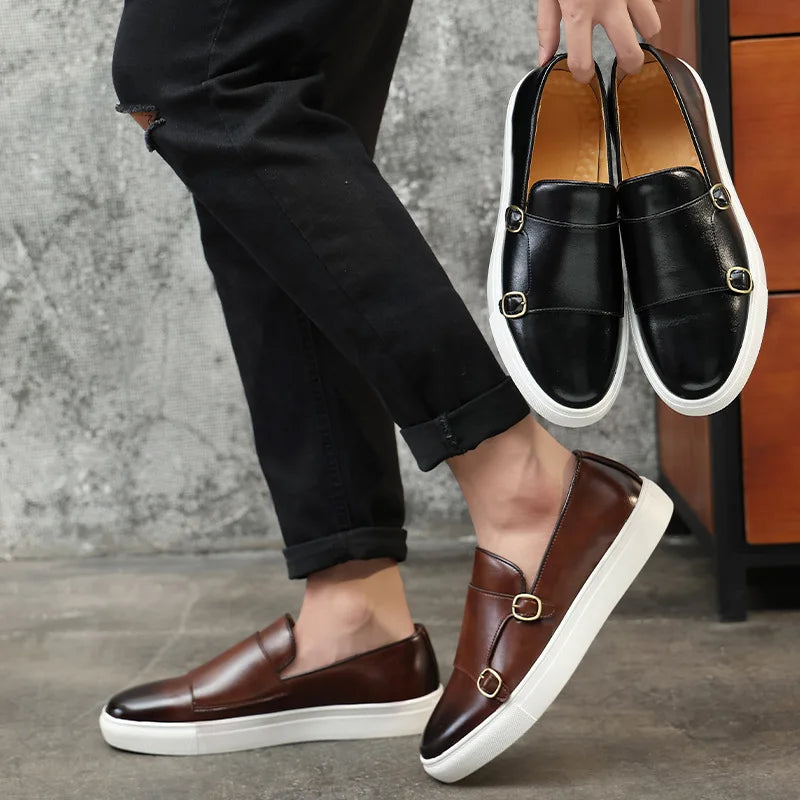 Mocassins Style Britannique Boucle Homme Noir Marron – CLEVI Paris