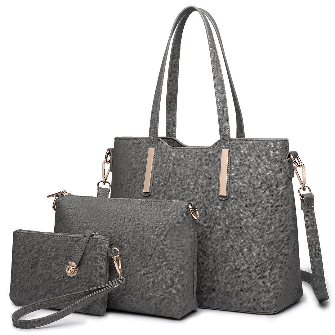 Coffret 3 Sacs Femme PU Synthétique Tote 34cm + Épaule + Pochette – CLEVI Paris