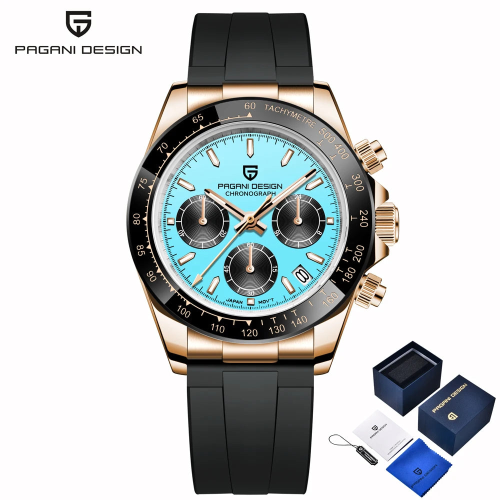 Montre Homme Pagani Design PD-1664 Chronographe Quartz VK63 Saphir Étanche 10 Bars Or Bleu – CLEVI Paris