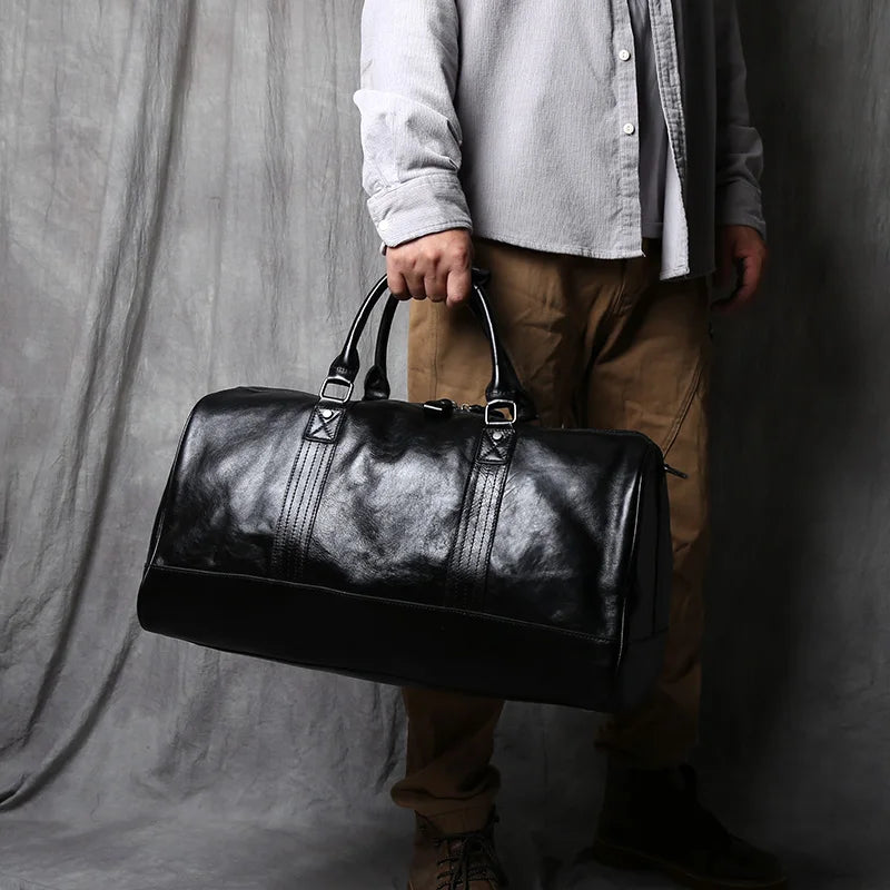 Sac de Voyage Homme Cuir Vache Naturel Laptop 16" 52x27x28cm – CLEVI Paris