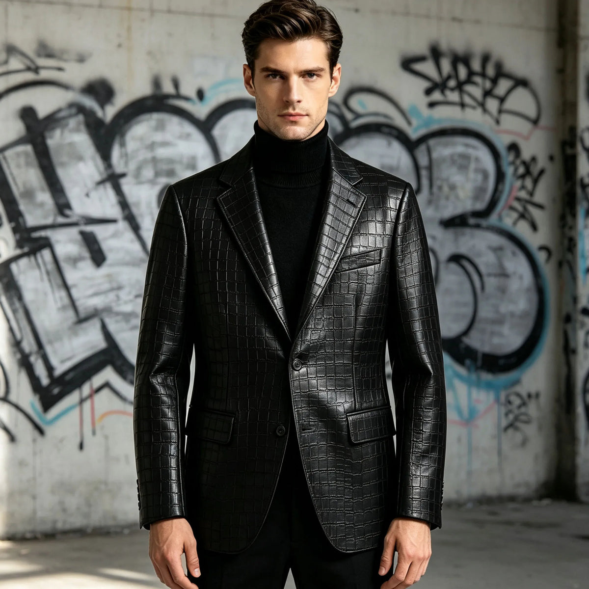 Blazer homme simili cuir crocodile à 2 boutons – CLEVI Paris