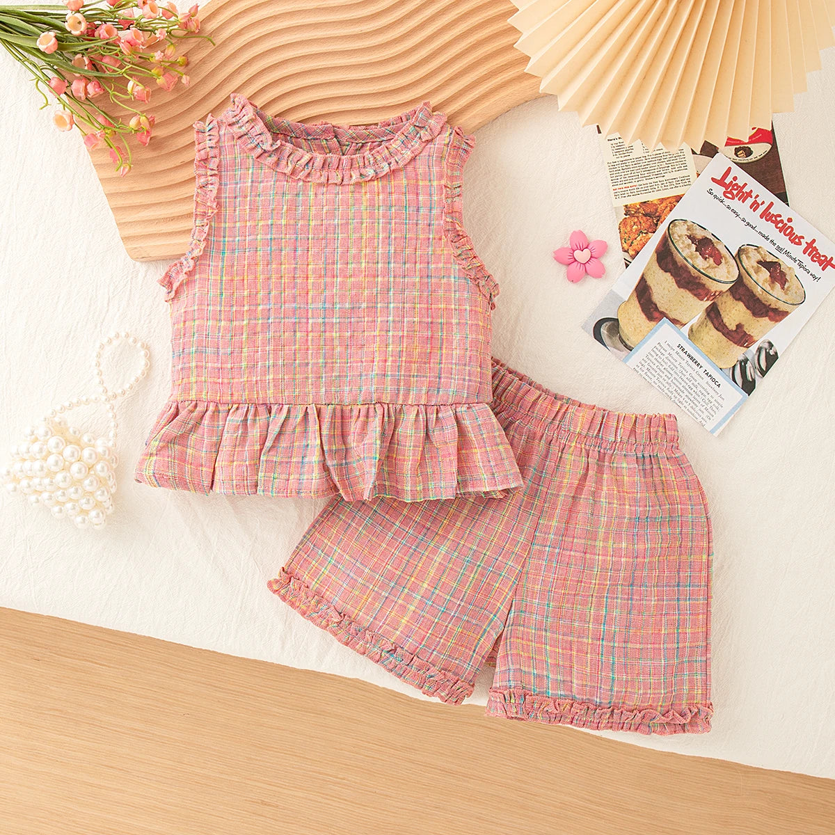 Ensemble fille à carreaux pantalon ou short – CLEVI Paris