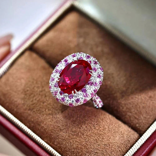 Bague Rubis Ovale 8x12mm Diamants Haute Carbone Argent 925 – CLEVI Paris