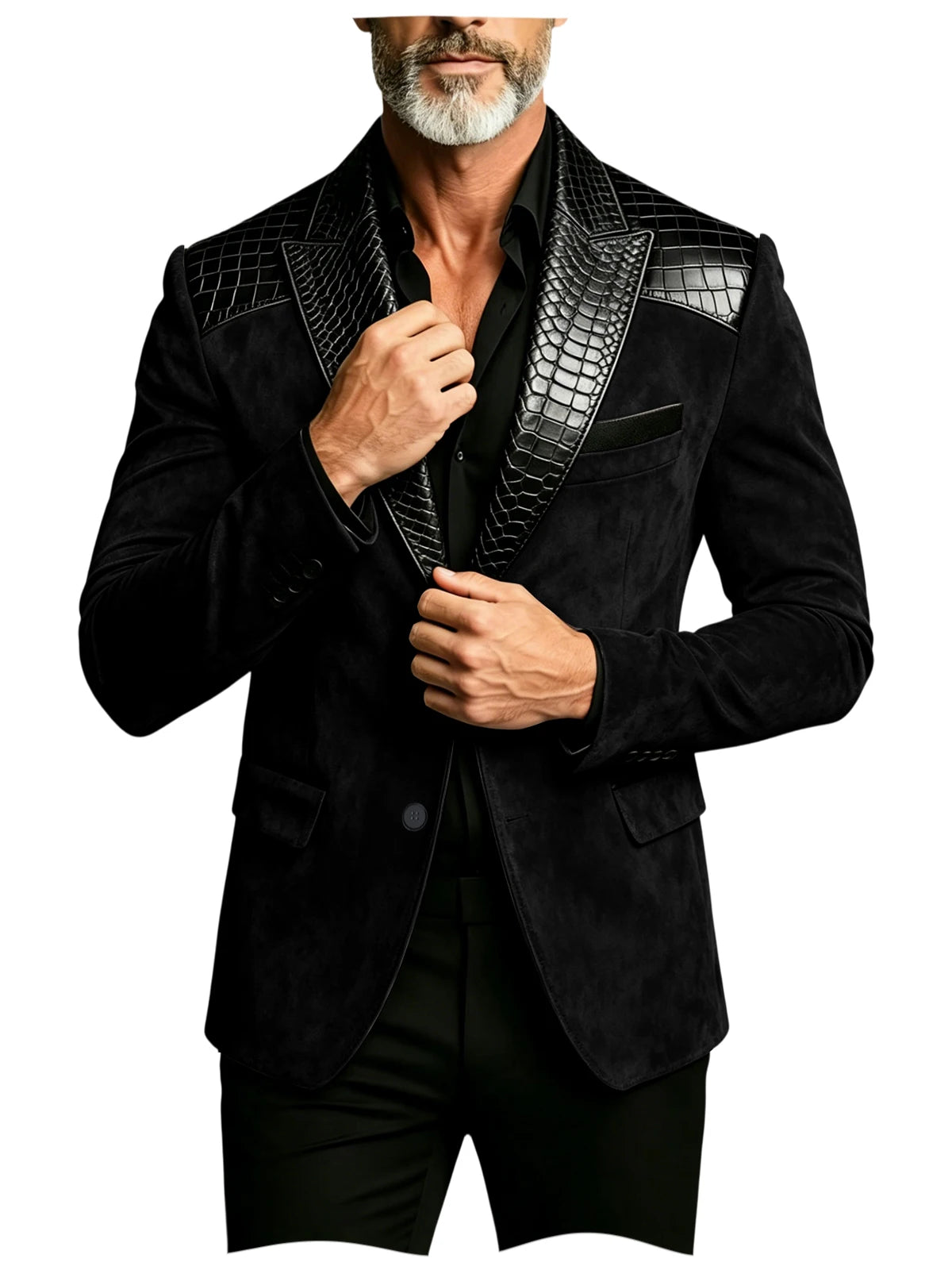 Blazer homme en daim, revers façon crocodile – CLEVI Paris