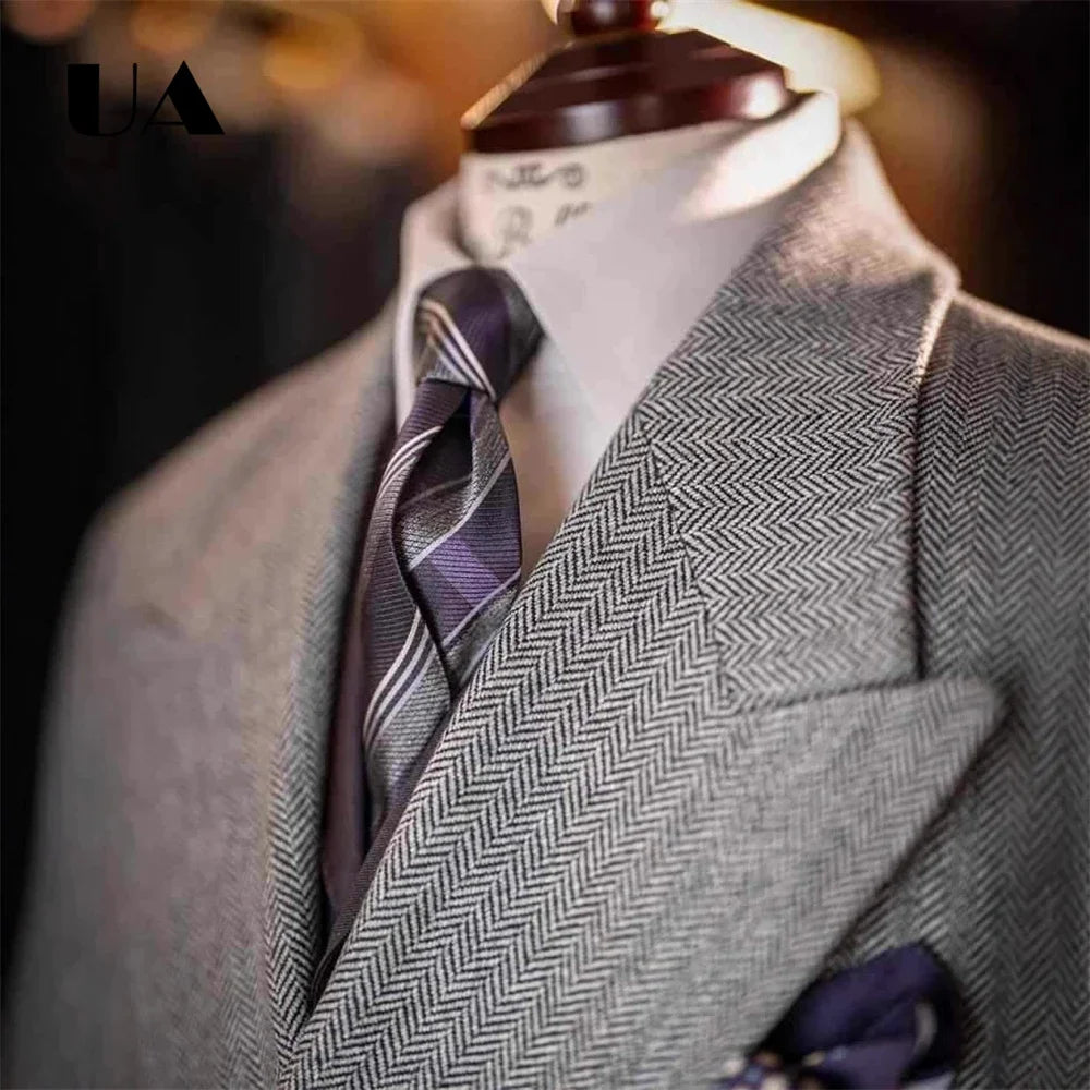 Manteau long homme gris à chevrons – CLEVI Paris