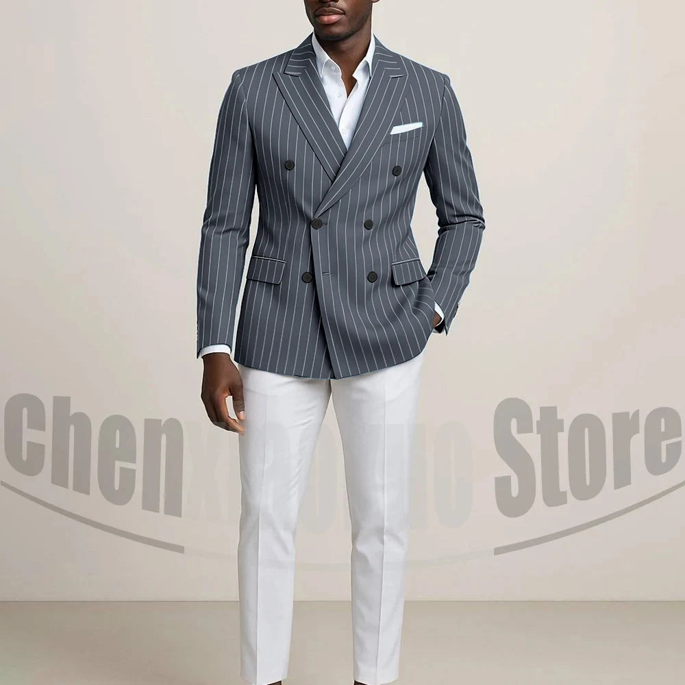 Costume Double boutonnage pour hommes avec fines rayures, tenues formelles sur mesure pour affaires, décontractées, fête, Chic, costume 2 pièces