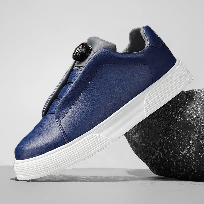 Sneakers Casual Homme Cuir PU Blanc Noir Bleu – CLEVI Paris