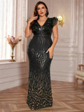 Robe de soirée sirène à paillettes col V – CLEVI Paris