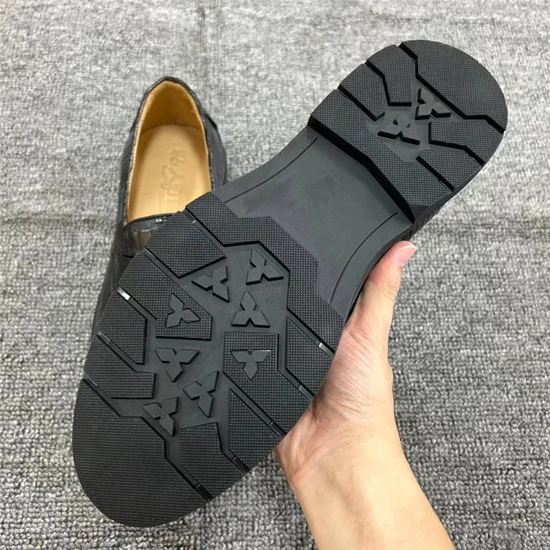Mocassins Cuir Croco Noir Bout Pointu Homme – CLEVI Paris