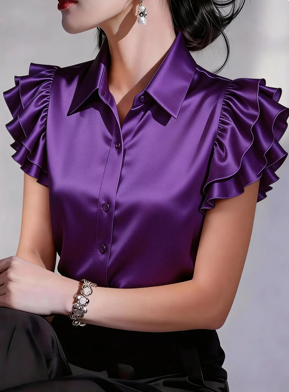 Chemise satinée à manches volantées – CLEVI Paris
