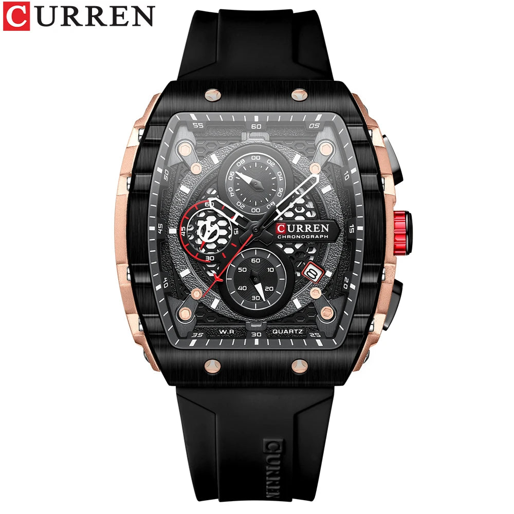 CURREN Montre Quartz Homme Rectangulaire Chronographe Silicone Date Auto 47mm – CLEVI Paris