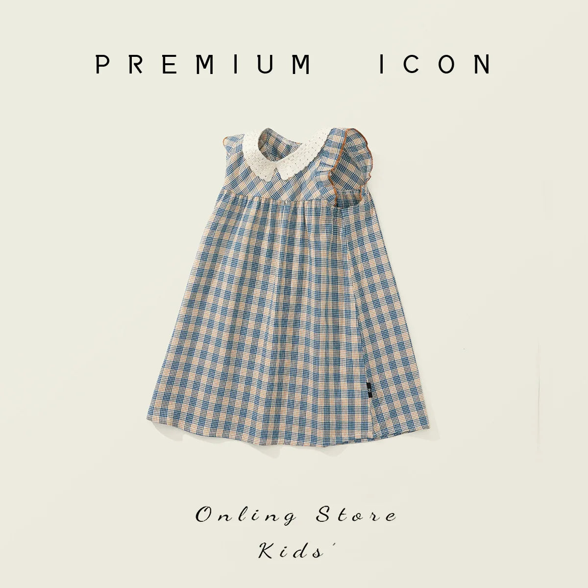 Robe fille bleue à carreaux et col Claudine – CLEVI Paris