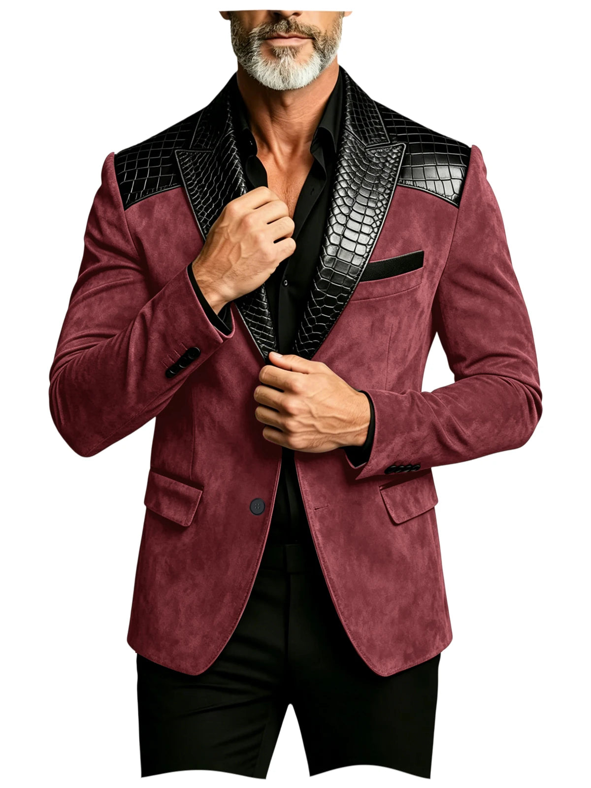 Blazer homme en daim, revers façon crocodile – CLEVI Paris