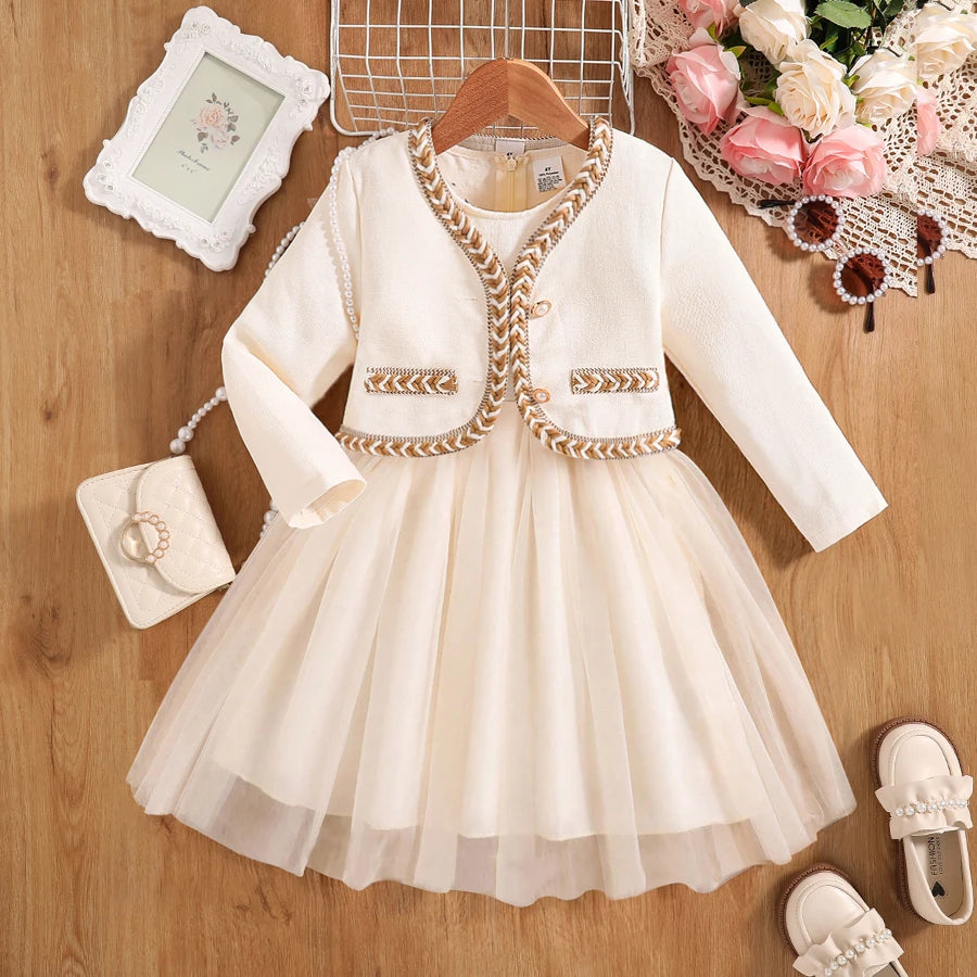 Robe fille blanche à manches trois-quarts – CLEVI Paris
