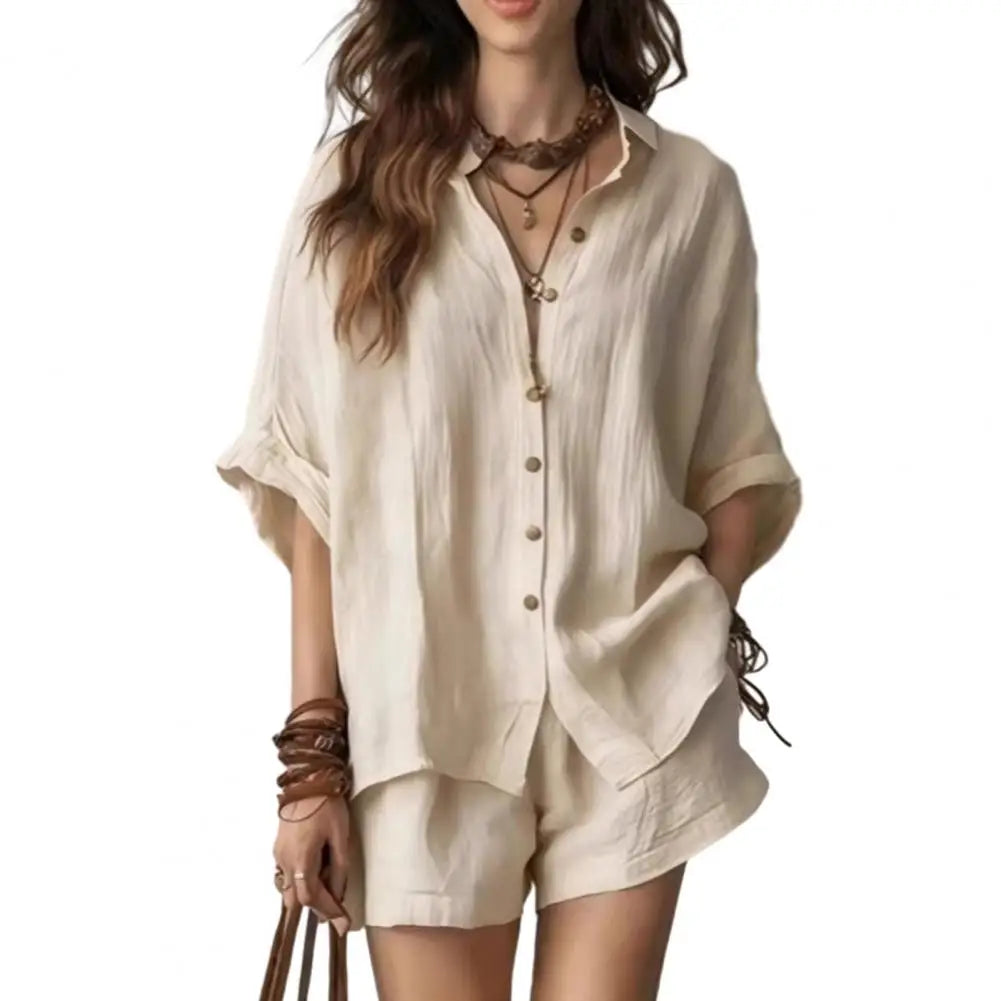 Ensemble femme chemise manches courtes et short – CLEVI Paris