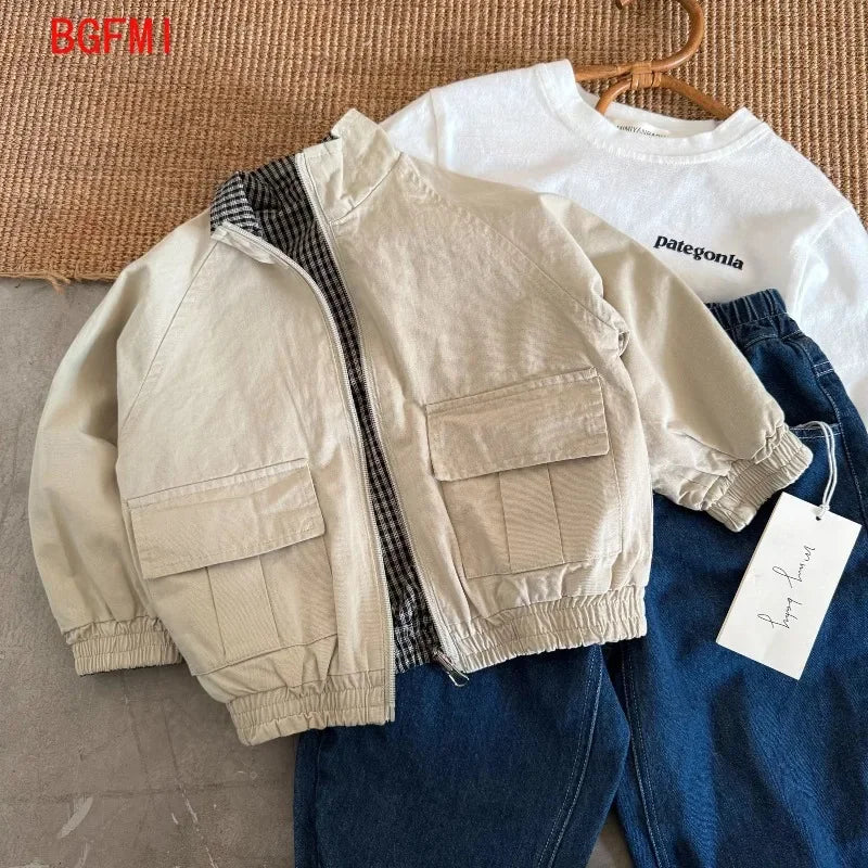 Veste réversible enfant à carreaux zippée – CLEVI Paris