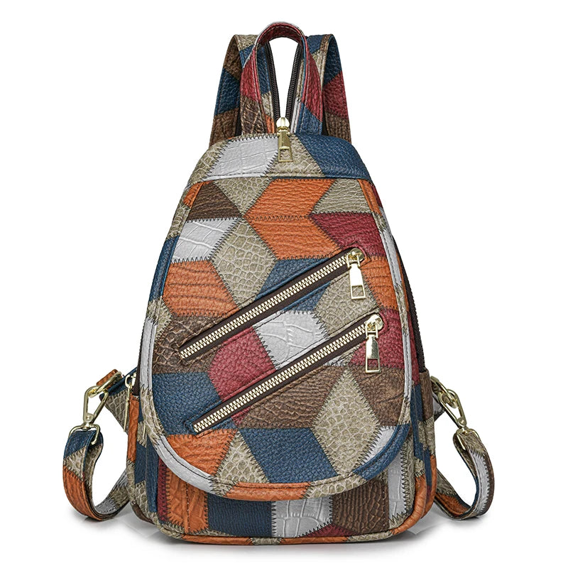 Sac Banane PU Patchwork Femme Retro Multi-Port Casual Chic – CLEVI Paris