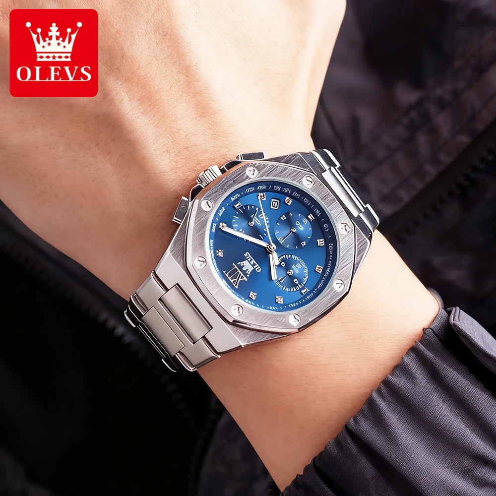 OLEVS 3626 Montre Homme Quartz Acier Chronographe Lumineuse – CLEVI Paris