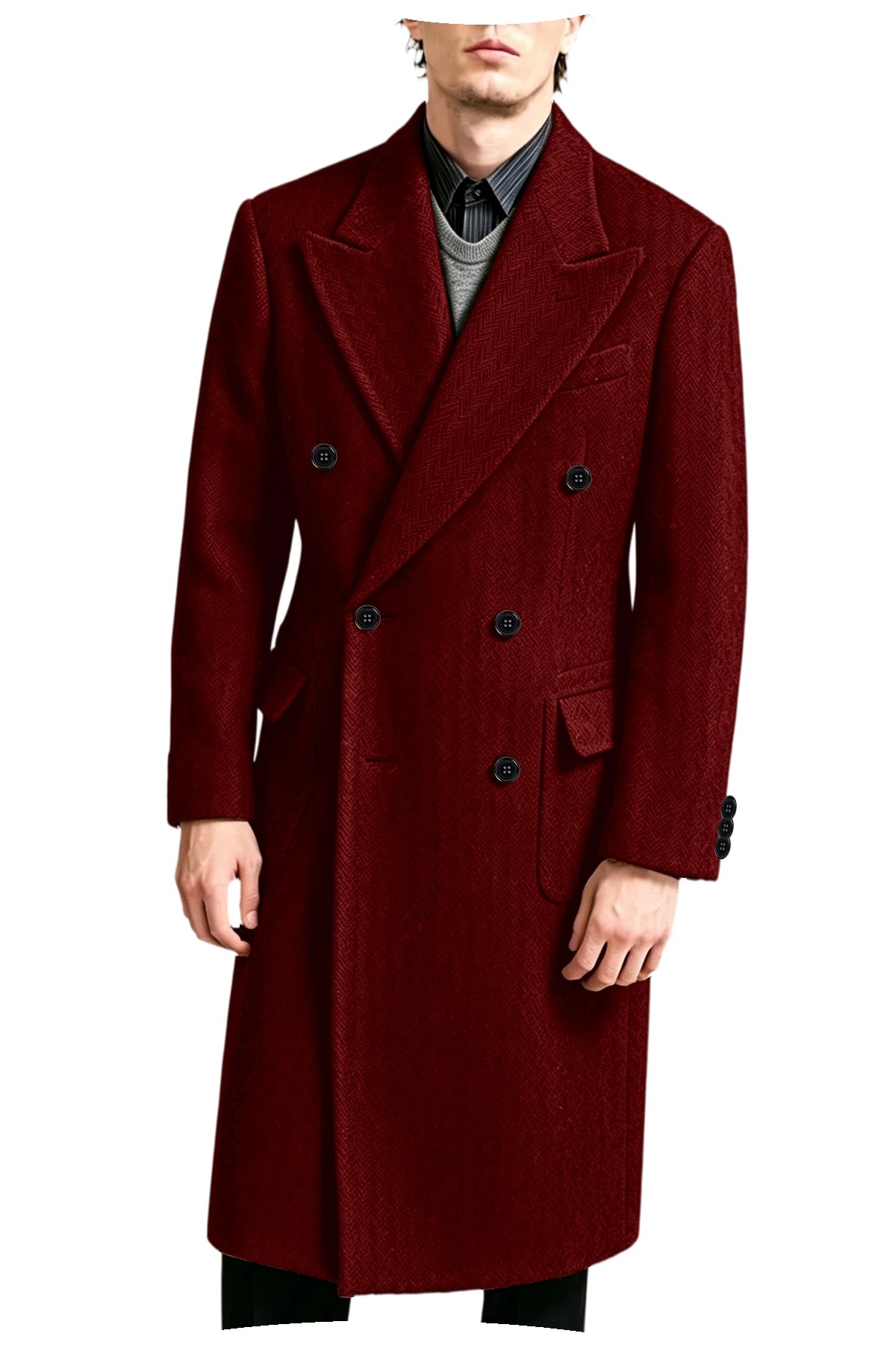 Manteau long homme tweed à chevrons – CLEVI Paris