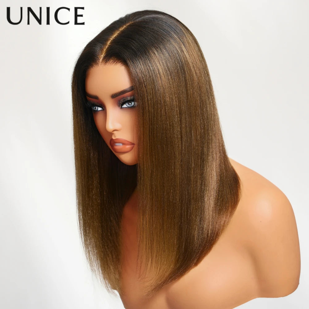 Perruque Bob Yaki Ombré Châtain Lace Glueless – CLEVI Paris