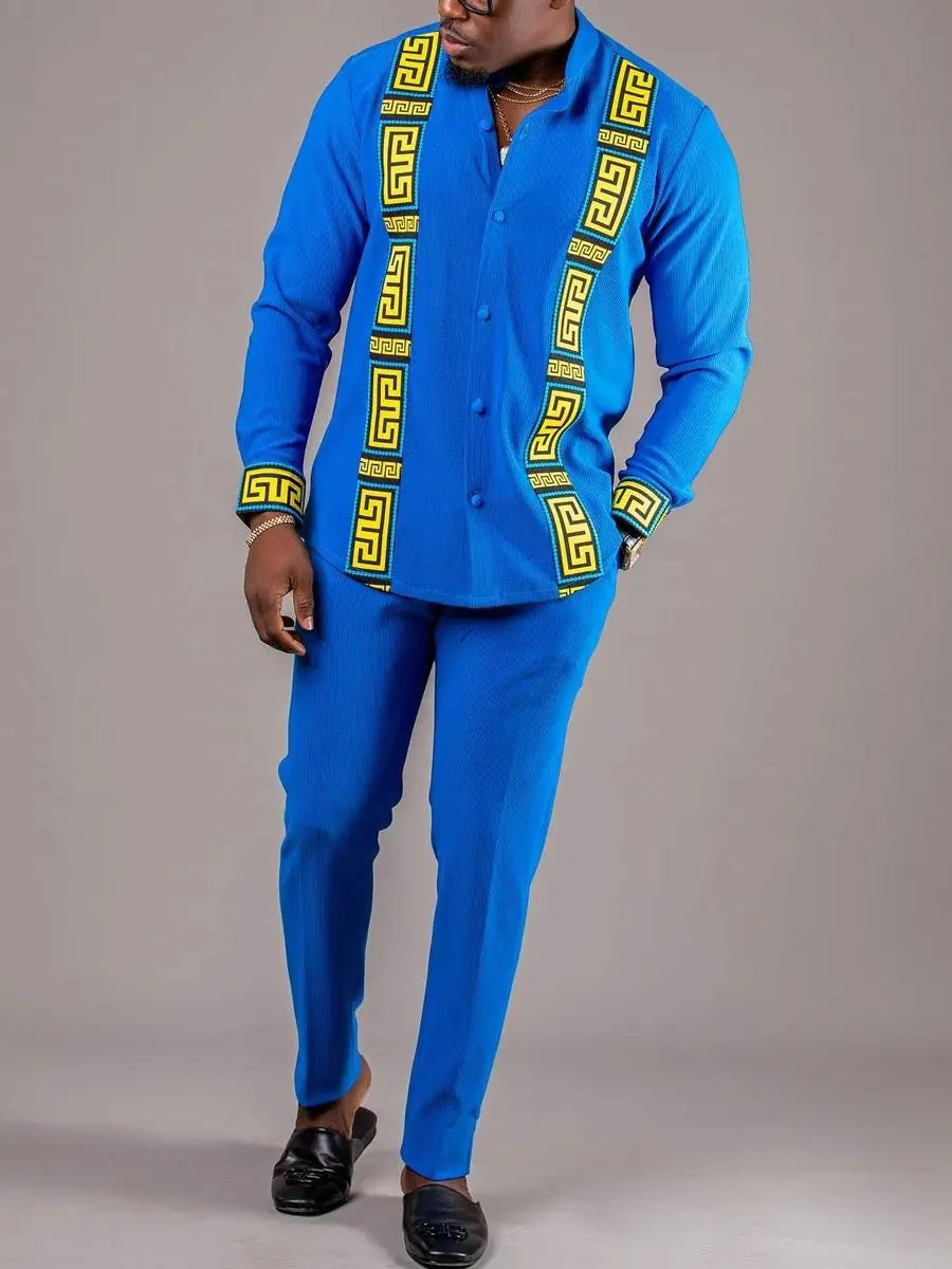 Ensemble Kaftan Homme Col Rond Manches Longues Tenue Africaine Traditionnelle 2 Pièces – CLEVI Paris