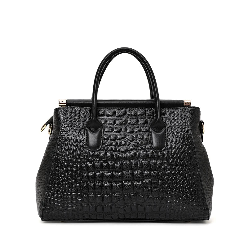 Sac Boston Cuir Vache Véritable Motif Crocodile Grande Capacité Femme – CLEVI Paris