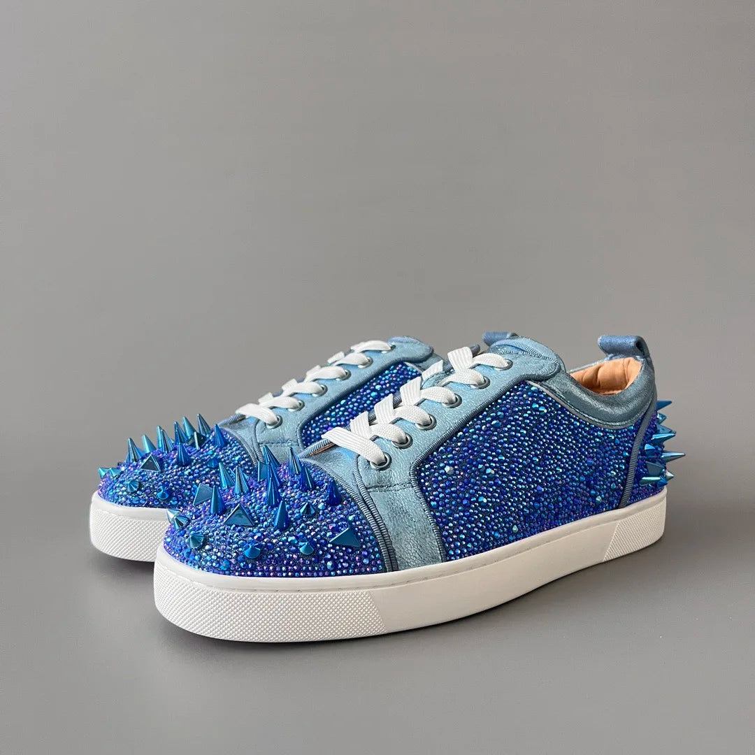 Sneakers Basses Cuir Rivets Cristal Homme Bleu – CLEVI Paris