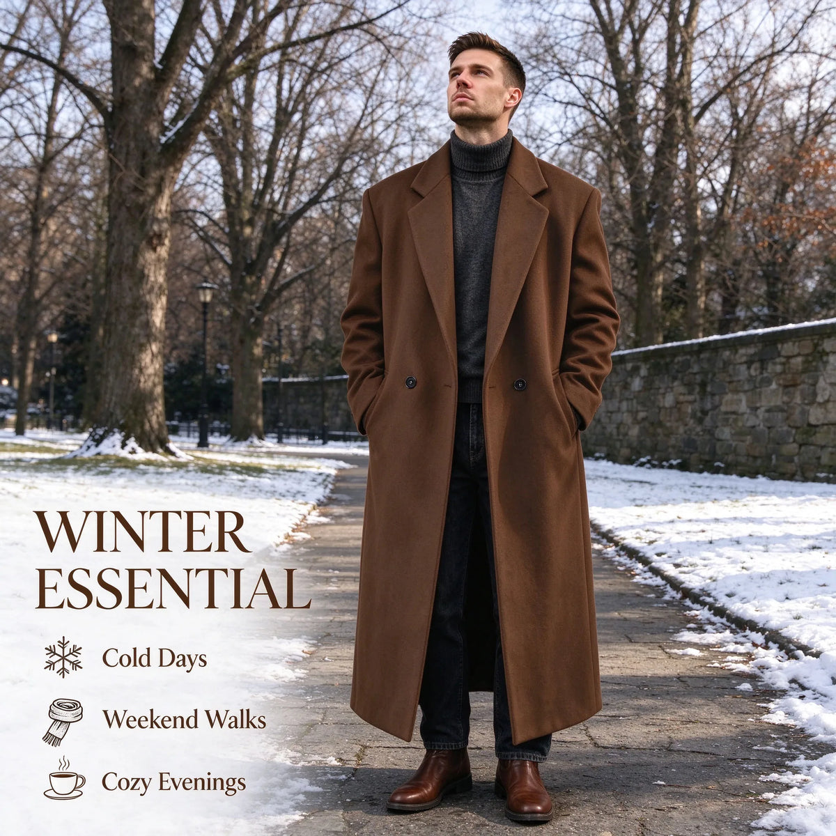 Manteau homme très long en laine mélangée – CLEVI Paris