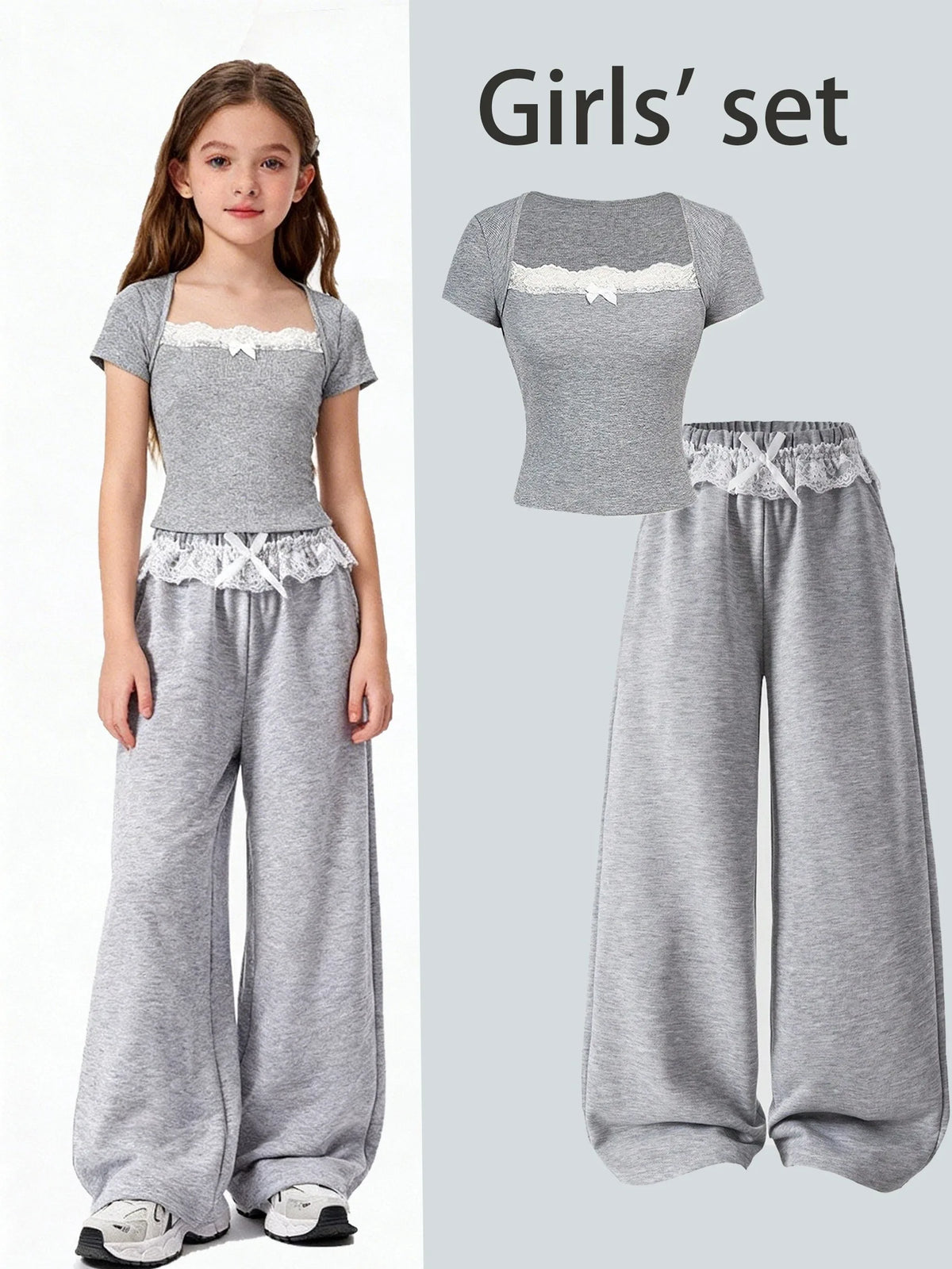 Ensemble fille côtelé haut et short gris – CLEVI Paris