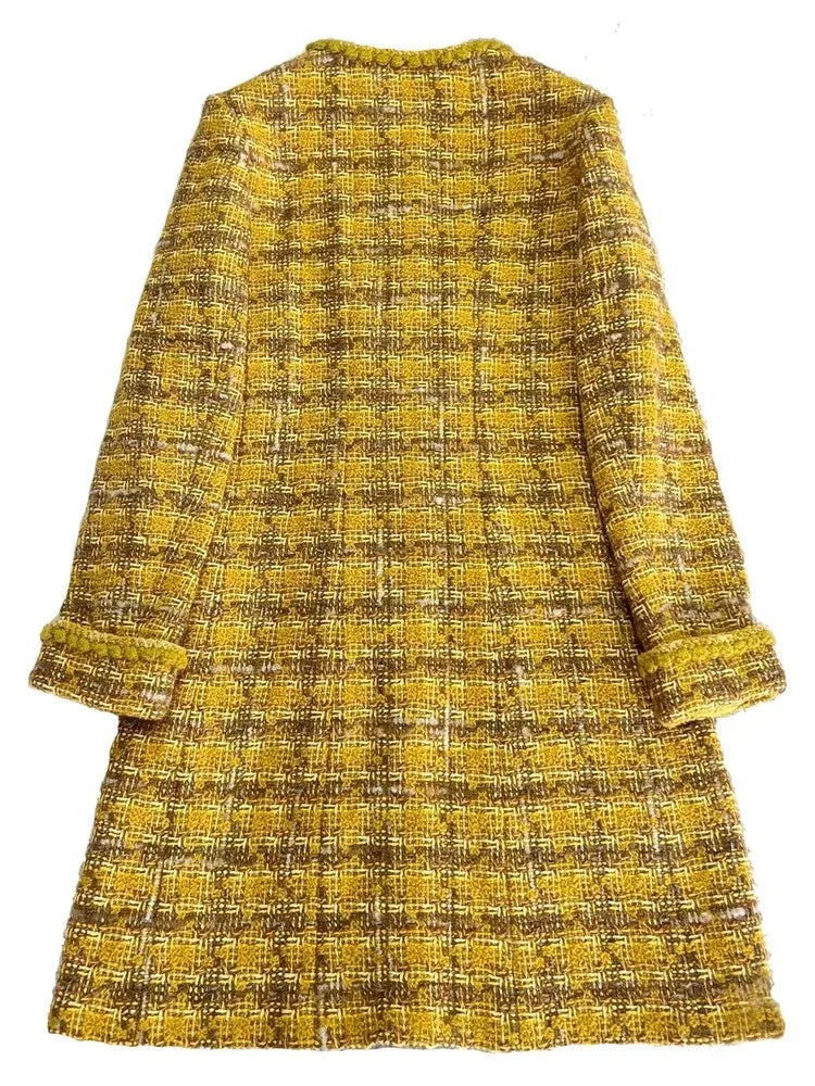 Manteau ou jupe femme à carreaux jaunes – CLEVI Paris