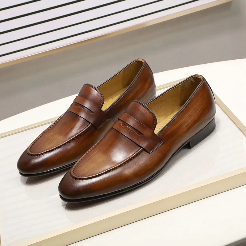 Mocassins Cuir Grainé Homme Style Britannique Vintage – CLEVI Paris