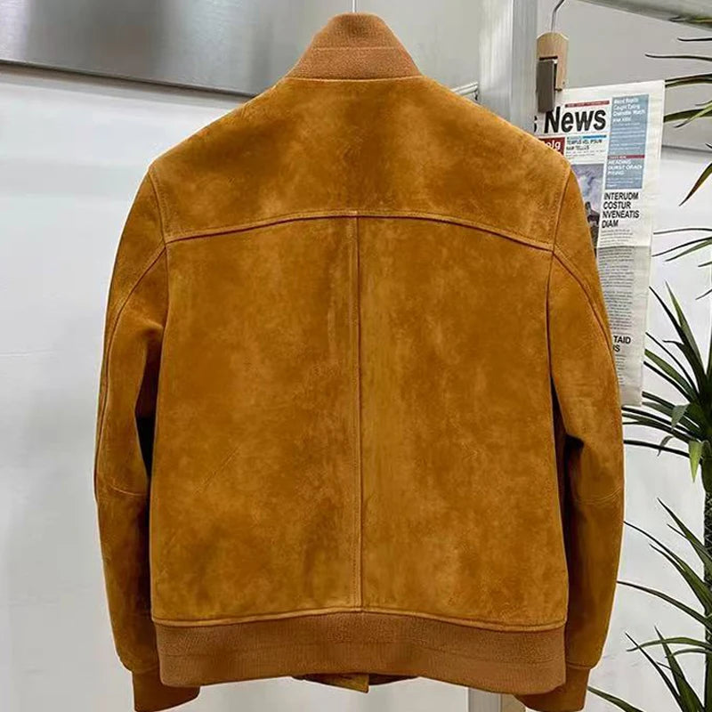 Blouson homme en cuir suédé à col montant – CLEVI Paris