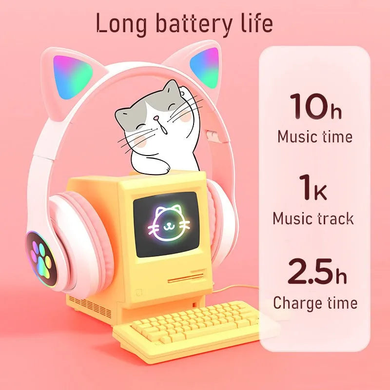Casque Bluetooth Oreilles de Chat LED Micro Enfant Fille – CLEVI Paris
