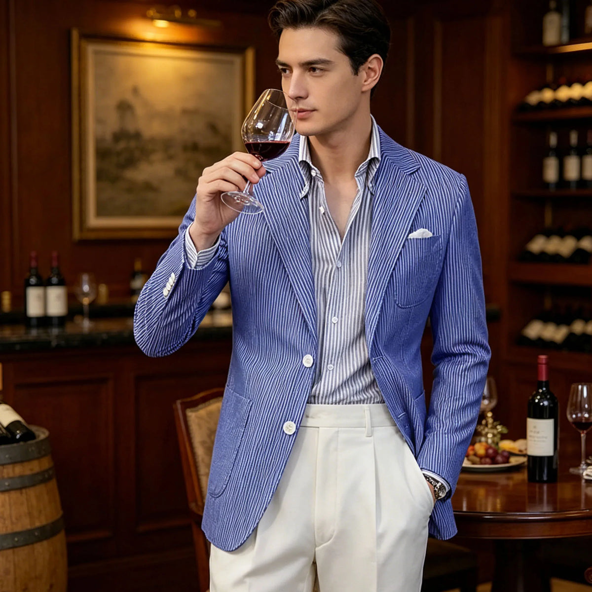 Blazer homme seersucker rayé – CLEVI Paris